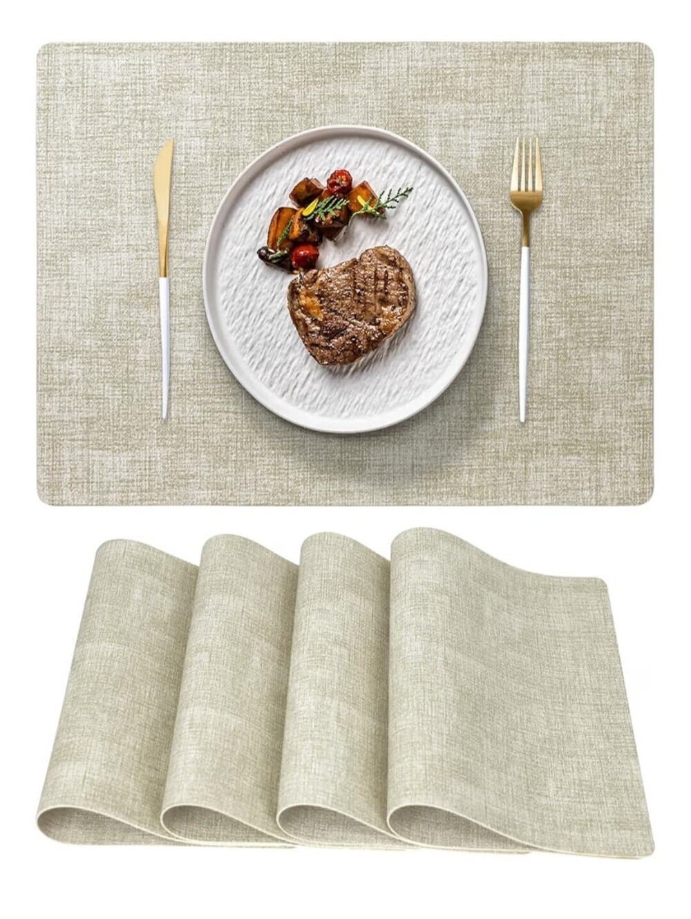 Set of 4 Reversible Leather Vinyl Placemats Wipeable Heat Resistant Place Mats